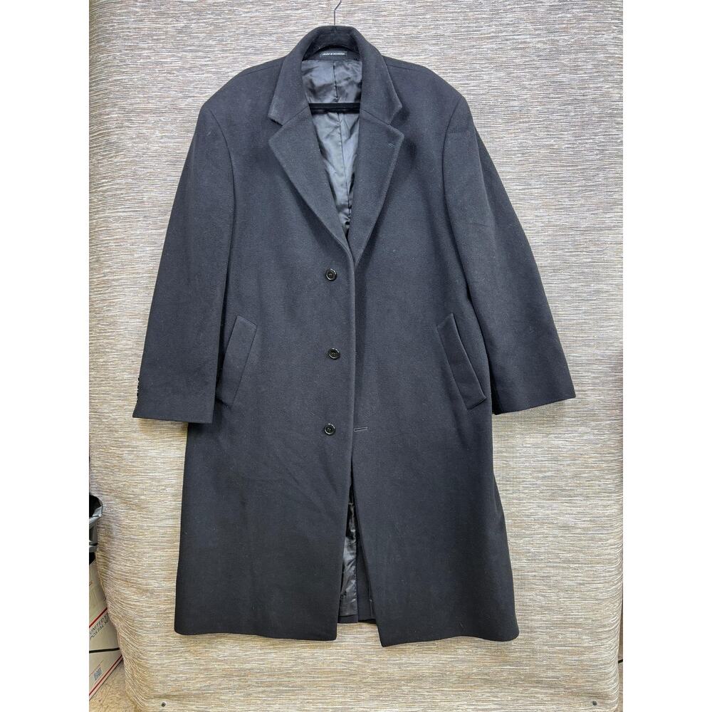 Cashmere Blend Coat Mens Sz 44 Black Single Breasted Long Lined Overcoat Winter